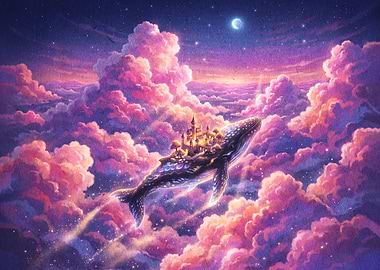 Whale Carrying a Castle in Clouds
