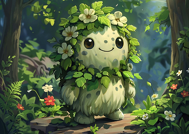 Cute Forest Creature with Flowers