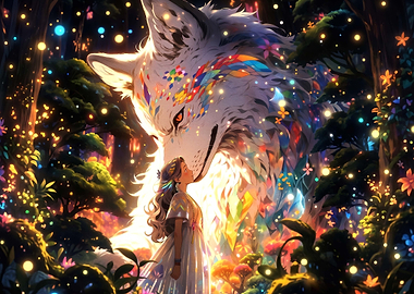 Girl and Giant Magical Wolf
