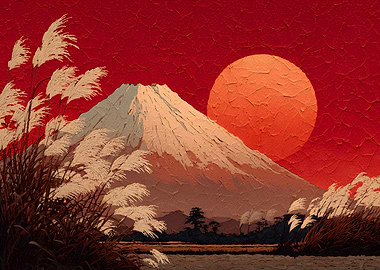 Mount Fuji at Red Sunset