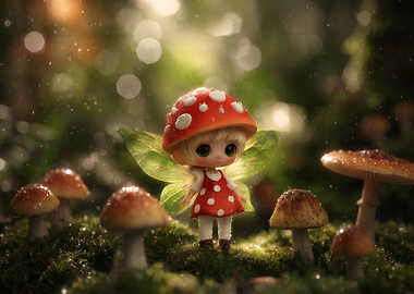 Cute Mushroom Fairy in Forest