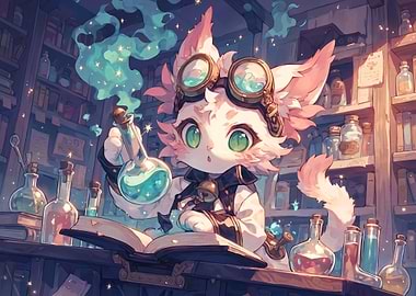 Cute Cat Alchemist in Laboratory