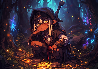 Chibi Dark Elf Adventurer in Forest