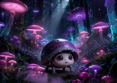 Cute Mushroom Creature in Enchanted Forest