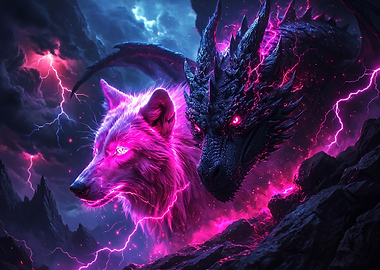 Neon Wolf and Dragon Duo