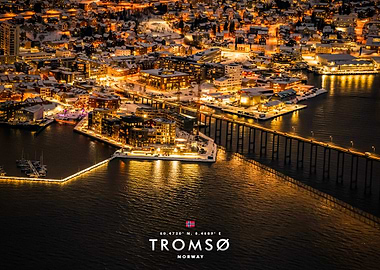 Aerial Night View of Tromsø Norway