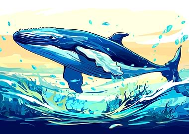 Majestic Humpback Whale Leaping from Ocean