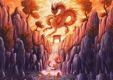 Koi Fish Ascending to Dragon