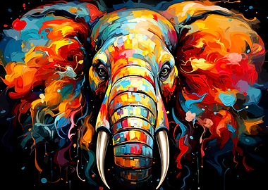 Colorful Abstract Elephant Portrait
