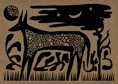 Abstract Folk Art Wolf Illustration