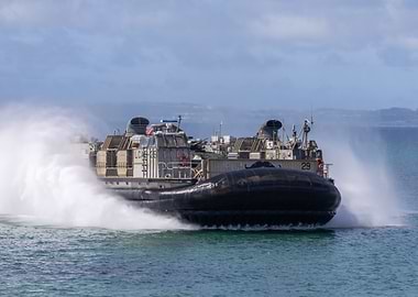 US Navy LCAC Hovercraft in Action