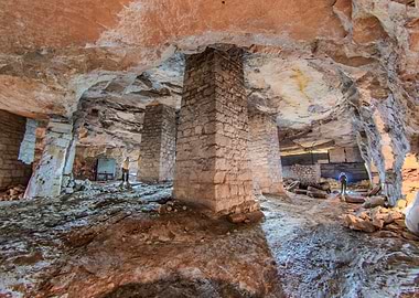 Explorers in an Underground Limestone Quarry
