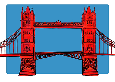 Stylized Red Tower Bridge Illustration
