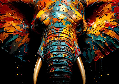 Abstract Colorful Elephant Portrait