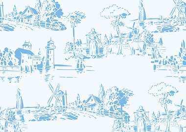 Toile de Jouy Countryside Pattern