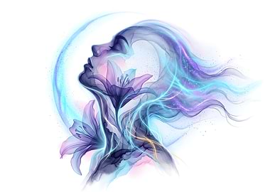 Ethereal Woman Profile with Lilies