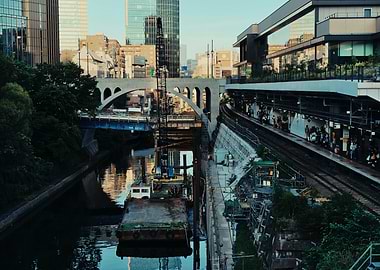 Tokyo Canal and Train Station View