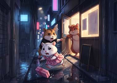 Hamsters in a Rainy City Alley