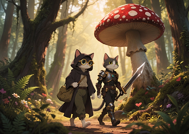 Adventuring Cat Duo in Enchanted Forest
