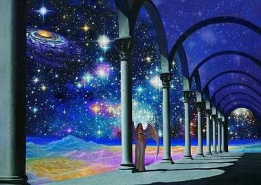 Angel Standing in Celestial Hallway