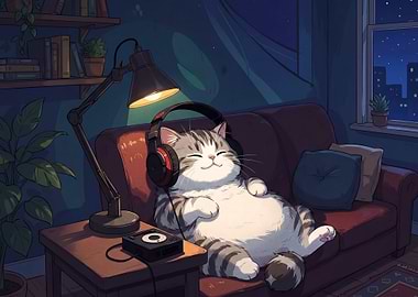 Cozy Cat Listening to Music