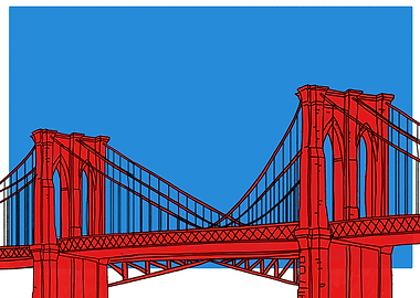 Red Brooklyn Bridge Pop Art Illustration
