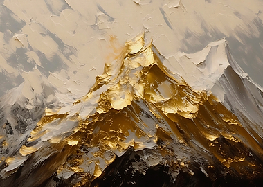 Abstract Gold and White Mountain Painting
