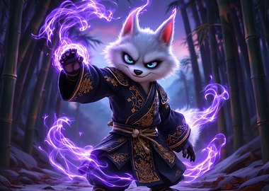 Magical Fox Warrior in Bamboo Forest