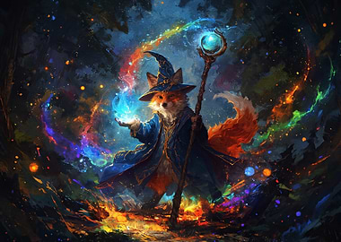 Magical Fox Wizard Casting Spells