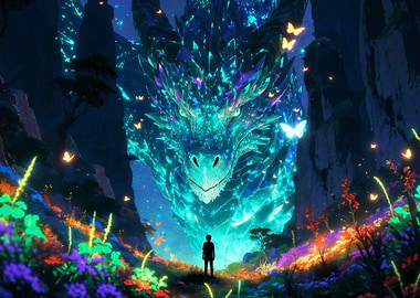 Glowing Crystal Dragon and Child