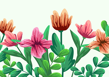 Vibrant Stylized Floral Garden Illustration