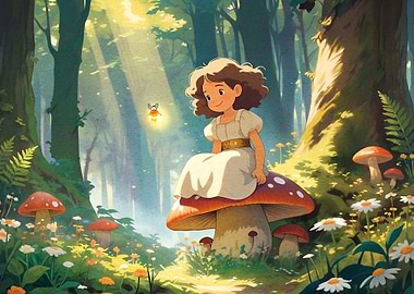 Girl Sitting on Giant Mushroom