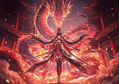 Warrior Maiden and Fiery Dragon