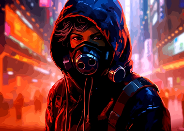 Cyberpunk Character in Gas Mask