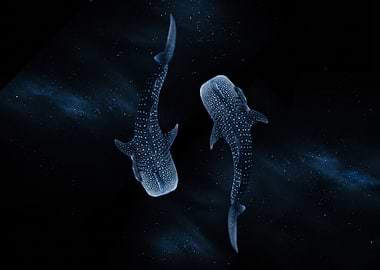 Whale Sharks Swimming in Space