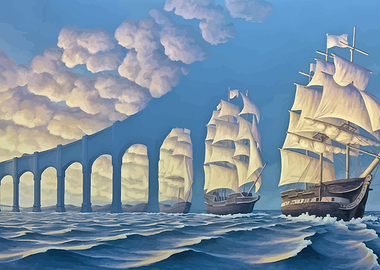 Surreal Sailing Ships and Stone Arches