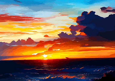 Vibrant Sunset Over Ocean Waves