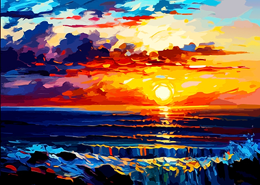 Vibrant Abstract Ocean Sunset Painting
