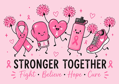Stronger Together Breast Cancer Awareness Wall Art | Pink Hope & Support Poster