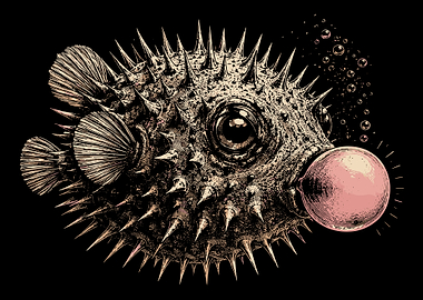 Spiky Pufferfish Etched Ocean Wall Art