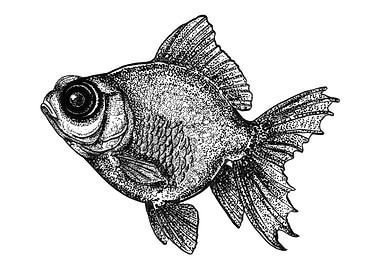 Stippled Ink Drawing of Goldfish