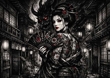 Dark Geisha with Oni Spirit