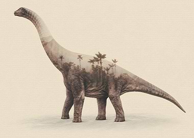Double Exposure Dinosaur Jungle Art