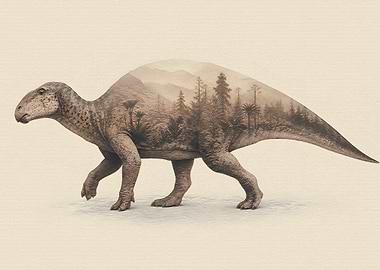 Double Exposure Dinosaur Forest Silhouette