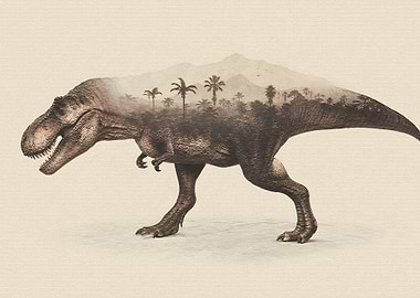 Double Exposure T-Rex Jungle Silhouette