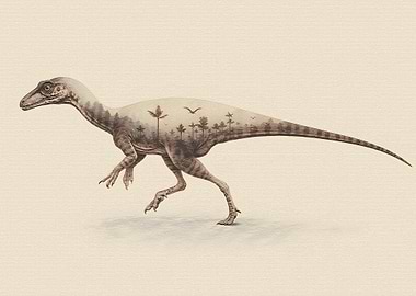 Double Exposure Dinosaur Forest Art