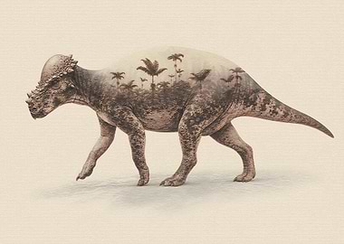 Double Exposure Pachycephalosaurus Dinosaur Art