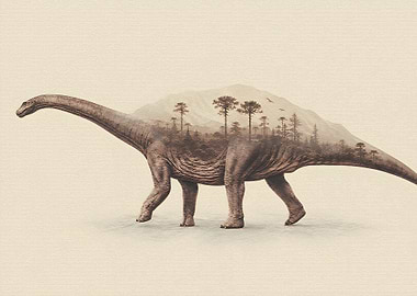 Double Exposure Dinosaur Forest Landscape