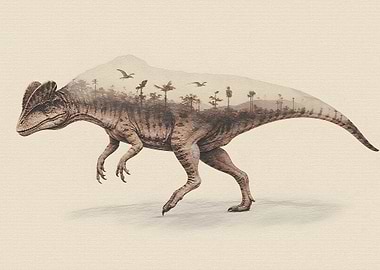 Double Exposure Dinosaur Landscape Art