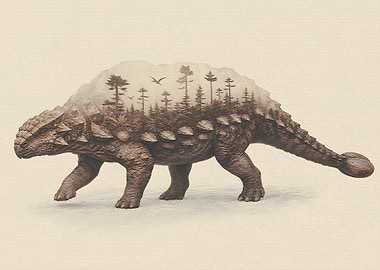 Double Exposure Ankylosaurus Forest Art